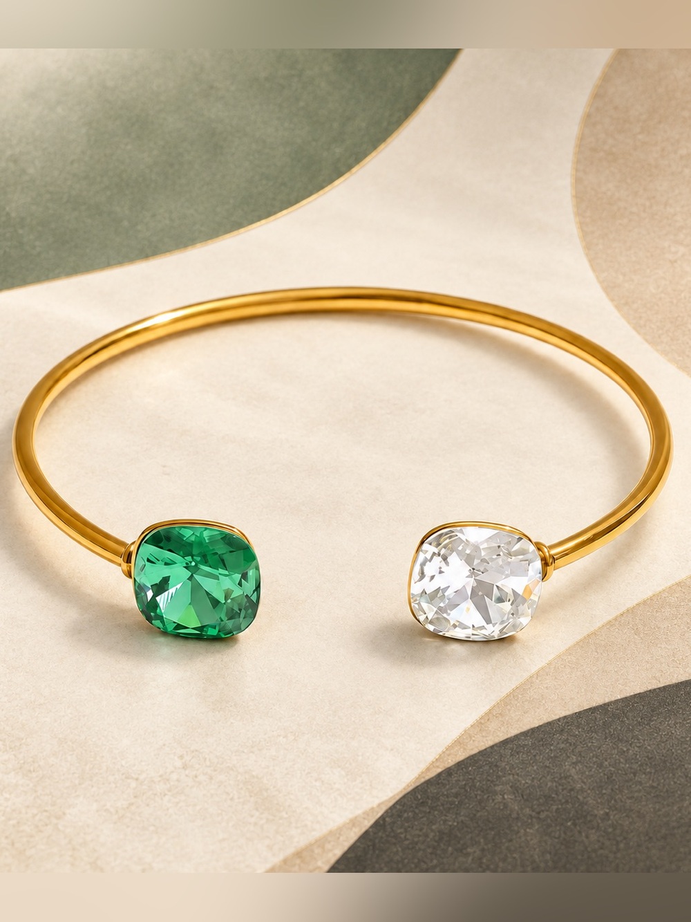 Chic Gold Emerald Green Bangle Bracelet